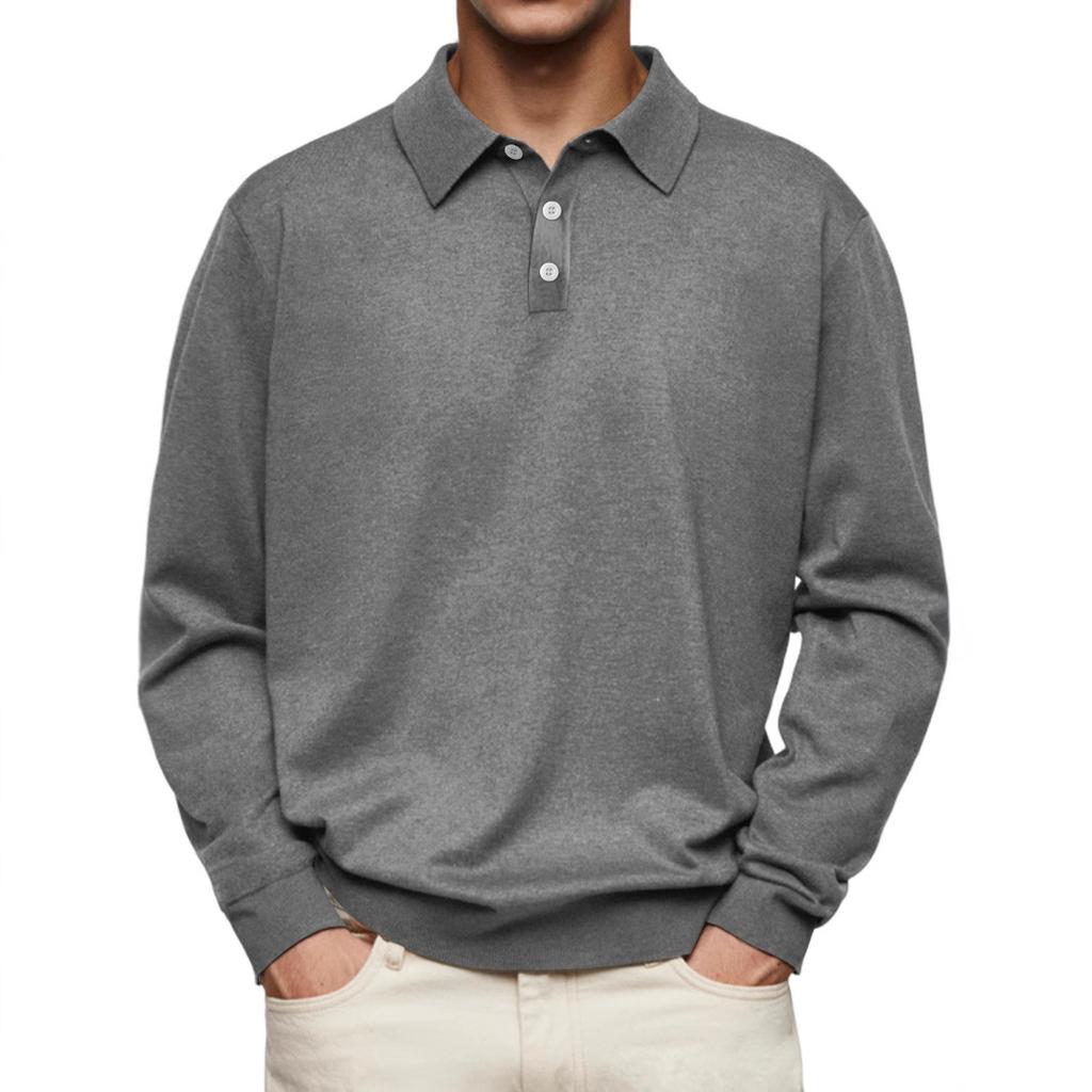Men's Solid Color Single-breasted Loose Plus Size Polo Shirt Business Casual Pullover Top