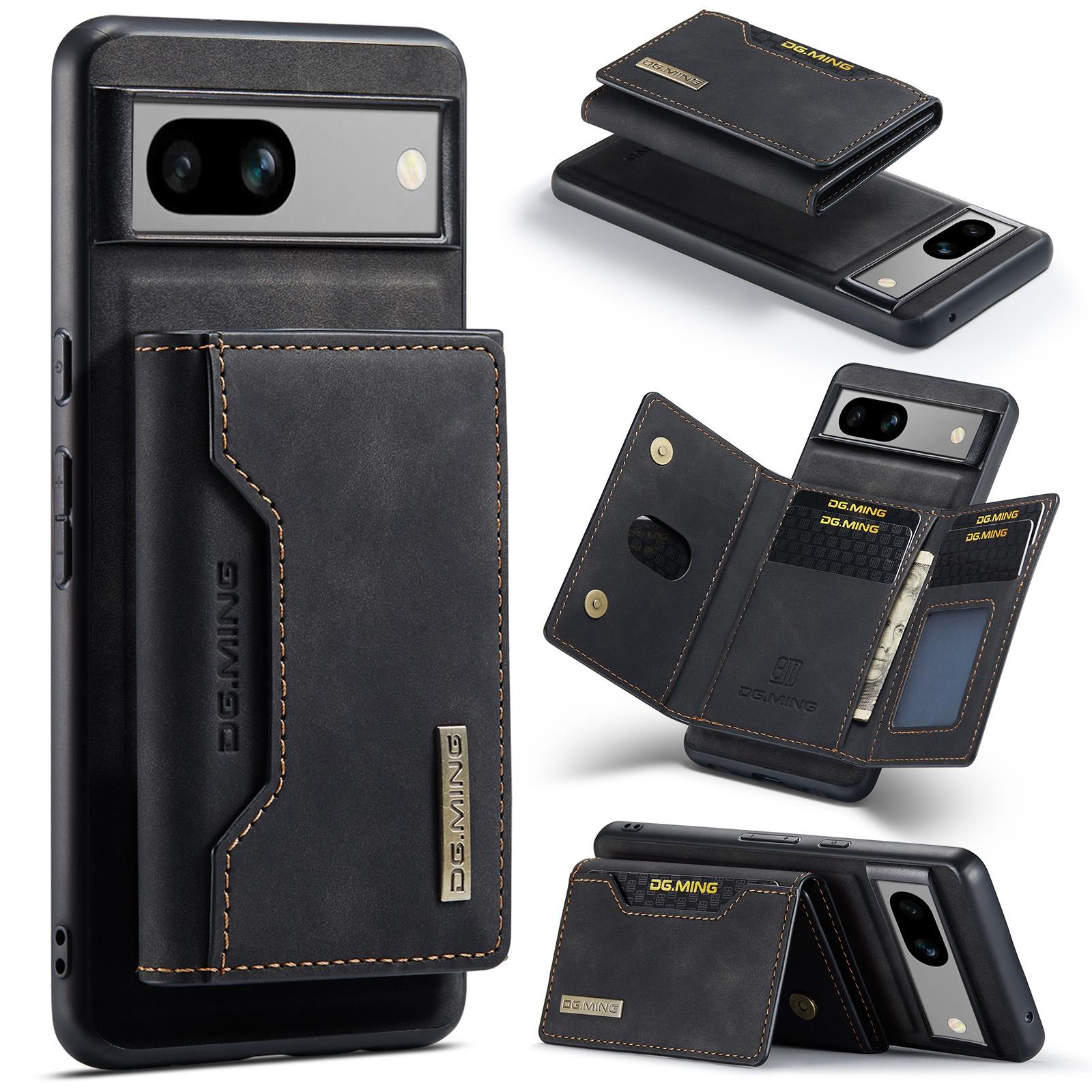 

DG.MING M2 Series for Google Pixel 8a Case Detachable Wallet Leather Coated PC+TPU Phone Cover Black
