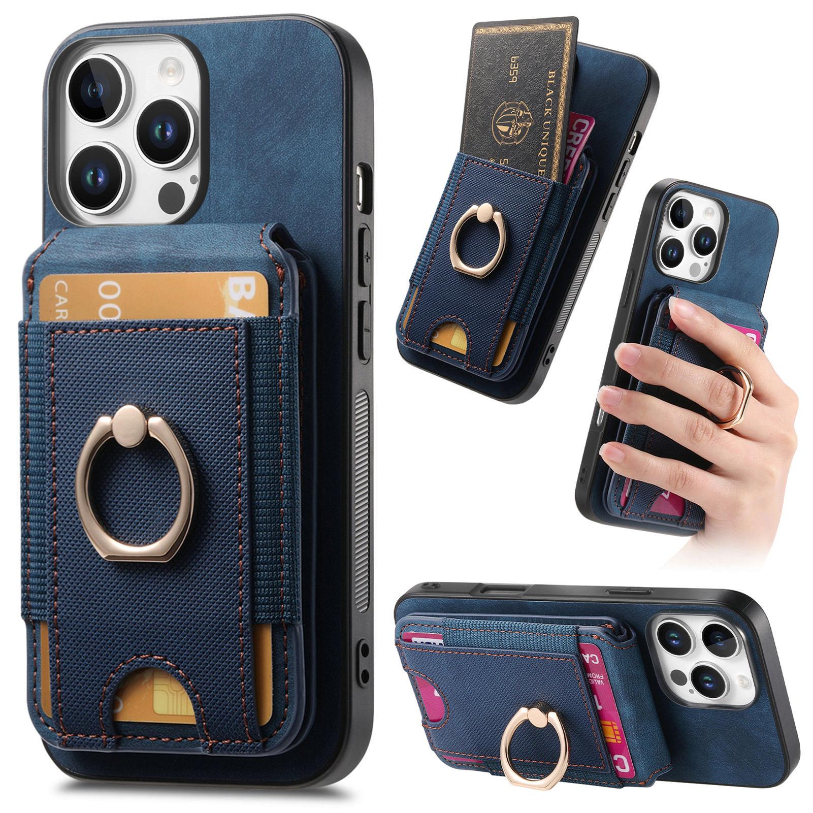

For iPhone 16 Pro Max Case Compatible with MagSafe Leather Back Cover with Detachable Card Holder Kickstand Blue