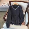 Plus Size V-Neck Knit Sweater: Slimming, Loose Fit, Mid-Length, Long Sleeve (Sizes Up To 350 Jin)