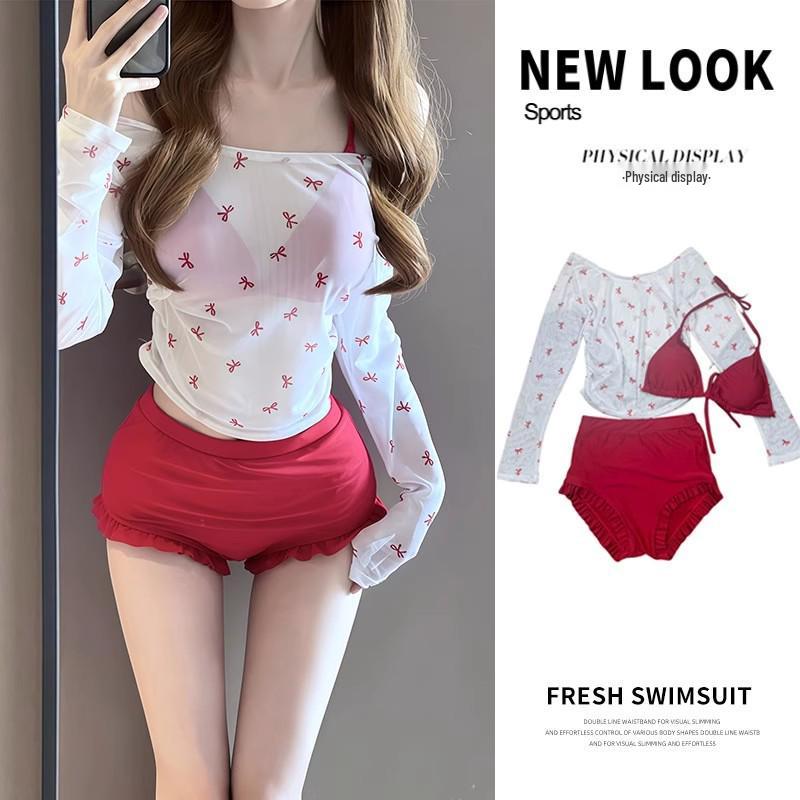 2025 Sexy Long Sleeve Halter Bikini with Cover-up and Tie-up Design
