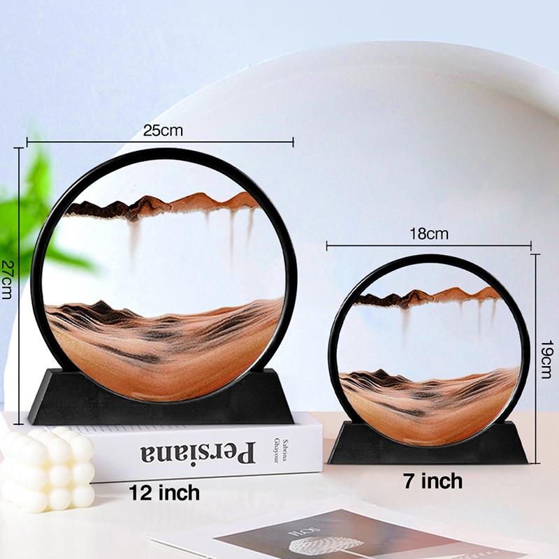 Moving Sand Art Picture Round Glass 3D Hourglass Deep Sea Sandscape In Motion Display Flowing Sand Frame 7/12inch For Home Decor