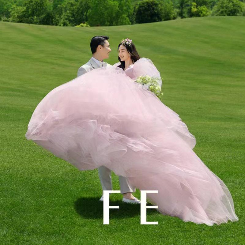 Temperament pink wedding dress 2025 new clothing long light wedding dress