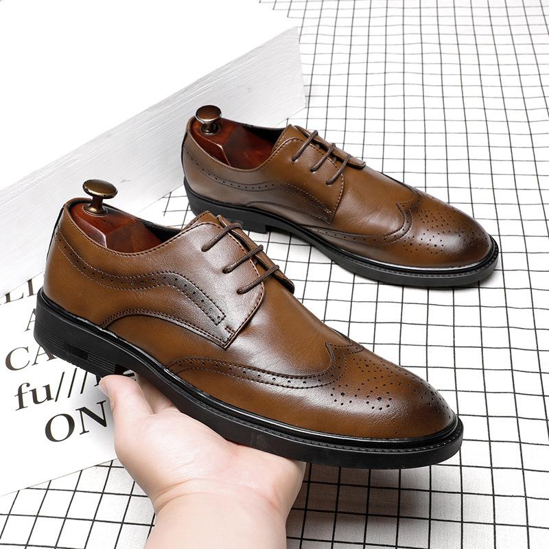 Amoy Pointed Leather Shoes Men'S Casual Shoes Korean Version Men'S Shoes Lace-Up British Trendy Shoes A Piece 25850-G