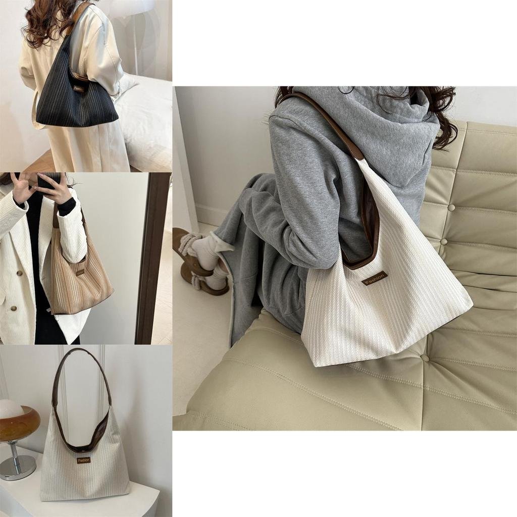 Chic Retro Canvas Tote Bag For Women Spacious Everyday Handbag In Black White Khaki