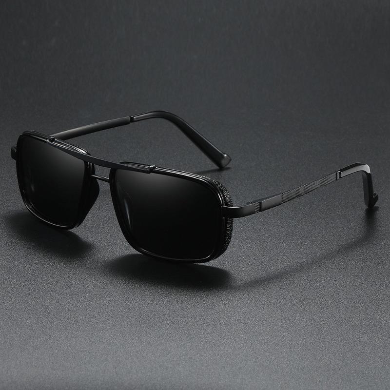 Non-Polarized Metal Steampunk Sunglasses for Men Fashion Square Rock Hip Hop Glasses Men Punk Double Beam Frame Eyewear