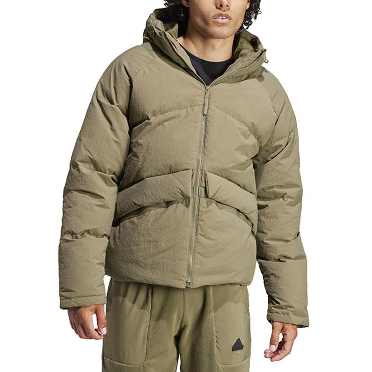 adidas Giacca a Vento Imbottita con Cappuccio e Logo Monocolore Uomo Capispalla Kaki IK3153