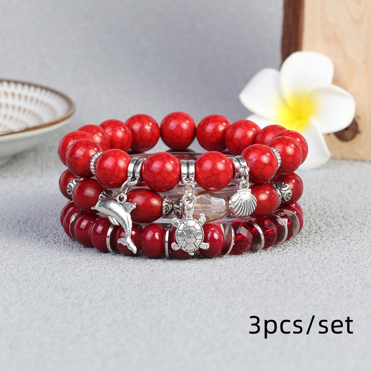 JYL TS Bracelet  Bohemian Heart Multilayer Minimalist Boosts Sophistication & Luck Red tyrian фиолетовый