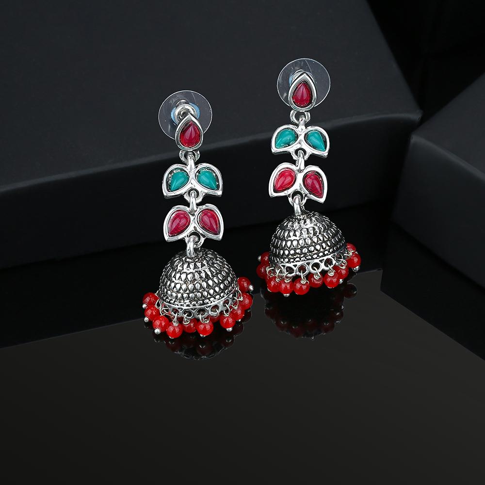 

Великолепные оксидированные серьги Estele Jhumka с родиевым покрытием и красной и зеленой эмалью для женщин