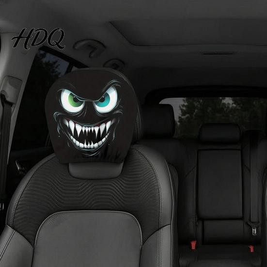 Headrest Cover for SUV Funny Car Covers Spooky Pattern Seat Polyester Protector Protector Universal Breathable Stretchy Interior Accessories