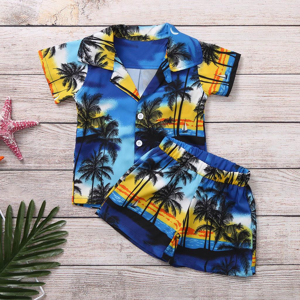 Toddler Baby Boy Short Sleeve Leaf TShirt Tops+Shorts Beach Party