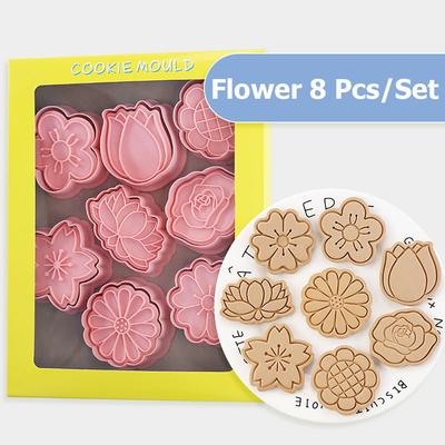 8 pezzi fiori stampo per biscotti 3D crisantemo fiore di ciliegio modello di prugna per uso alimentare PP pasticceria dolce stampi per biscotti strumento per la cottura della cucina di casa