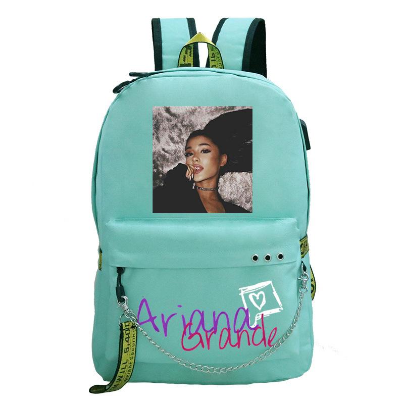 Pop Singer Ariana Grande Ariana Print Chain Webbing Backpack Multipurpose Backpack