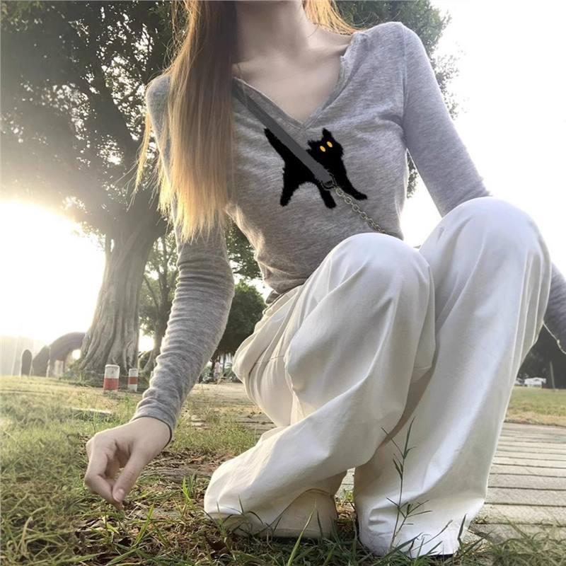 

Women s U-Neck Long Sleeve Slimming T-Shirt - Autumn Pure Desire Style S сірий колір