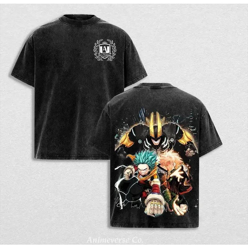 Deku All Might My Hero Academia Anime Clothing Men Women T-shirts Vintage Washed T Shirt Casual Cotton Tee Harajuku Male Tshirt