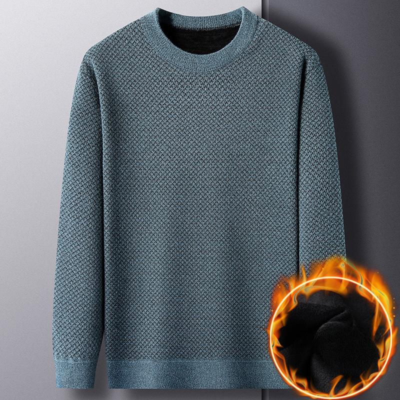 

Мужской уютный вязаный свитер на флисовой подкладке - Классический однотонный пуловер с длинным рукавом для зимнего тепла 3XL озеро синий