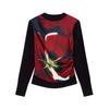 Womens/Ladies Floral Ribbed Collar Long-Sleeved Sweater Top