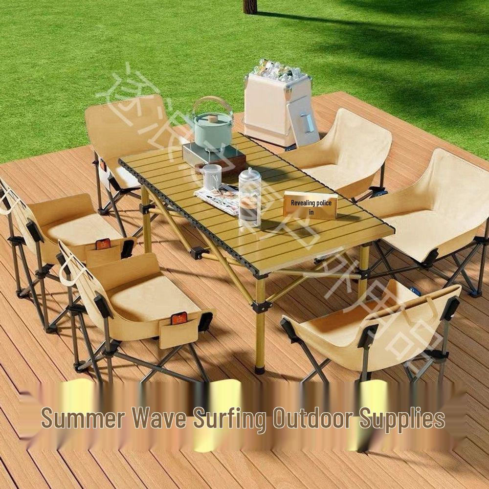 Portable Outdoor Folding Table and Chairs Set - Compact Egg Roll Design for Camping and Picnics
