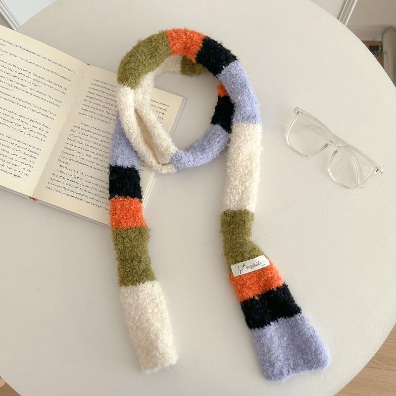 Women'S Thin Narrow Long Colorful Striped Scarf Autumn And Winter New Design Hot Girl All-Match Decorative Scarf