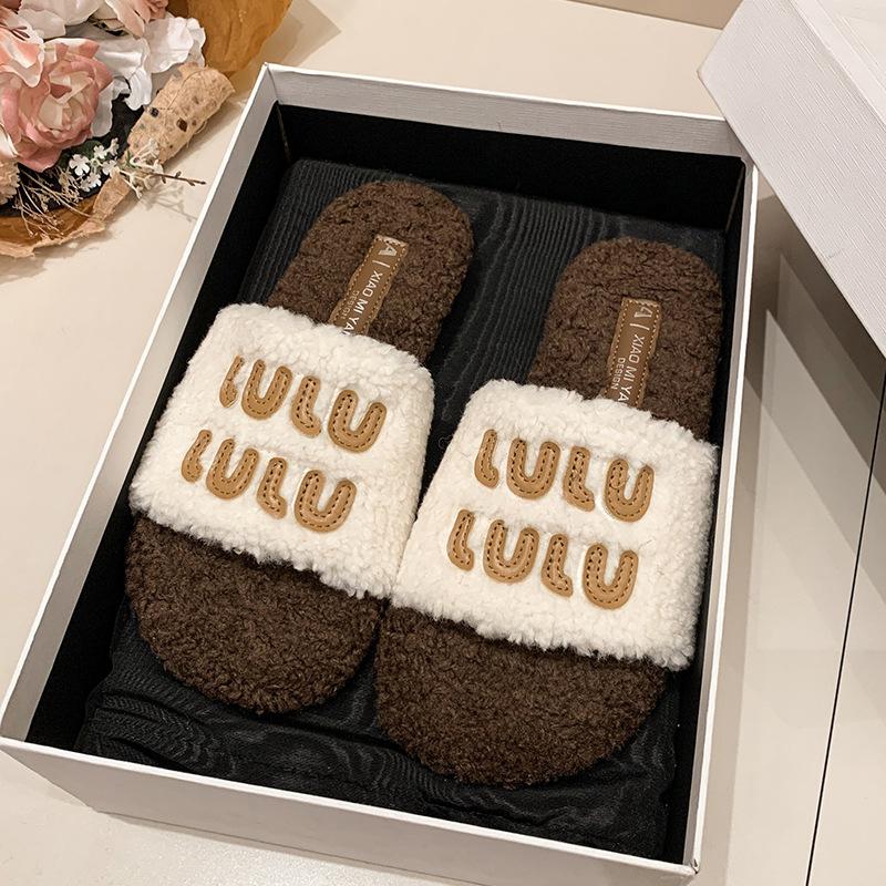 

Fashion temperament versatile Mao Mao drag thick bottom one-word slippers women s autumn and winter wear 2025 new popular Mao Mao slippers 40 бежевый