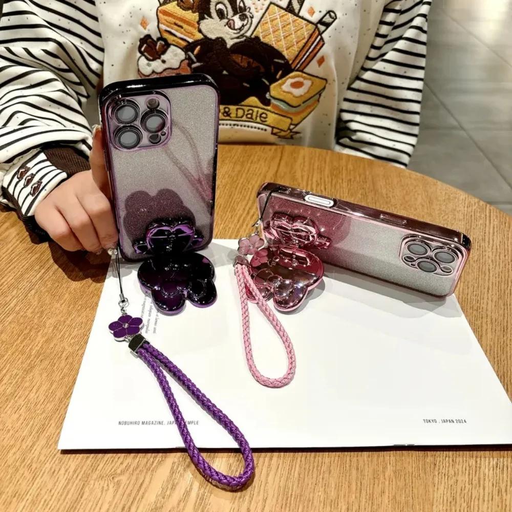 Luxury Glitter Rabbit Mirror Phone Case For Honor X6 X6S X7 X7A X8 X8A X8C 4G X8B X9 X9A Four Leaf Clover Hand Rope