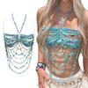 Sleeveless Acrylic Beaded Fringe Tassels Top Summer Casual Party Outfit Music Festival Body Chain Camisole for Women