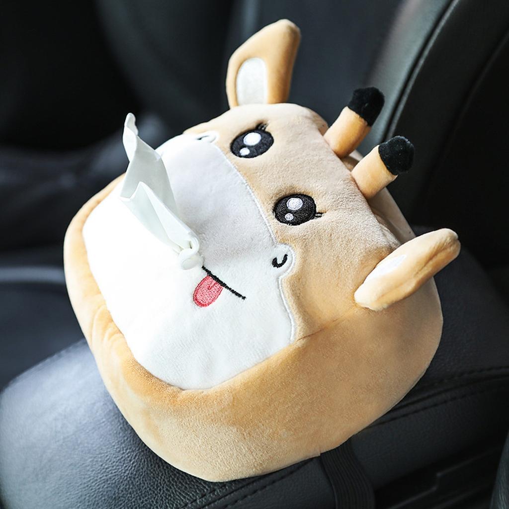 Cartoon Car Tissue Box Cute Plush Animals Napkin Paper Holder Portable Auto Armrest Box Tissue Paper Storage Case Car Decoration