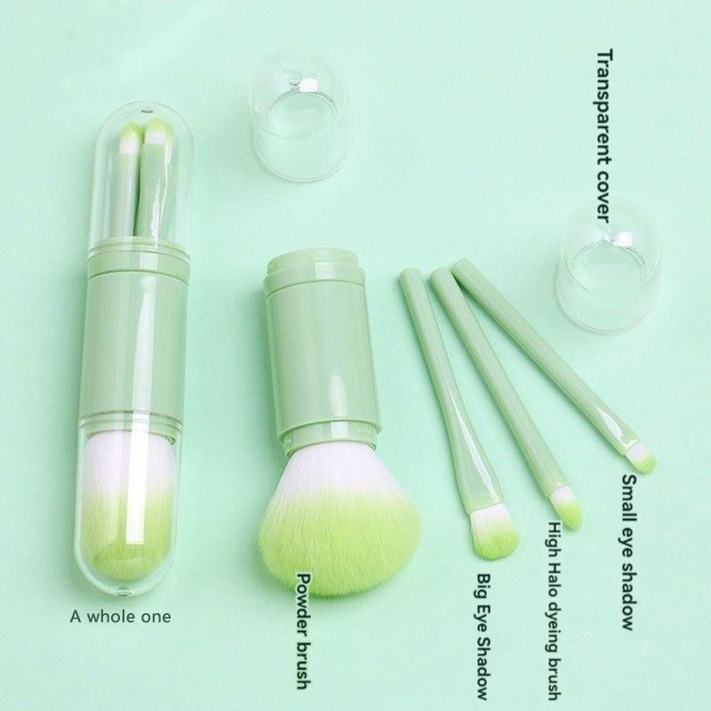 Portable Powder Blusher Brush With Cover 4 in 1 Travel Small Set Makeup Eye Shadow Telescopic Multi-Function Mini Makeup Tool