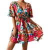 2025 Summer Floral Print Cross-Neck Tie-Waist Dress for Women