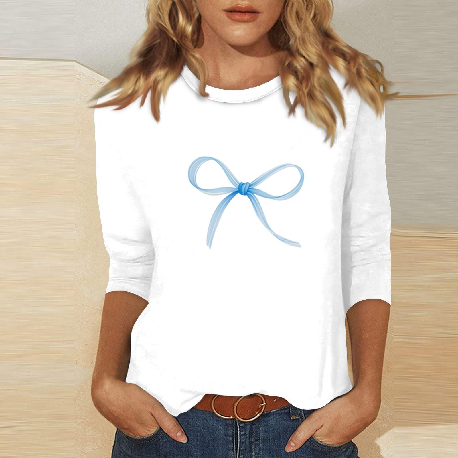 

Жіночий топ з круглим вирізом і рукавом 3/4 з принтом XL білий