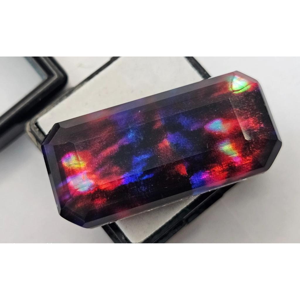 Ammolite Opal-Like Organic Doublet Natural 49-50 Ct Emerald Cut Gemstone