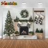 Mocsicka Christmas Photography Background Kid Family Festival Party Backdrop Home Xmas Tree White Fireplace Pattern Decor Banner