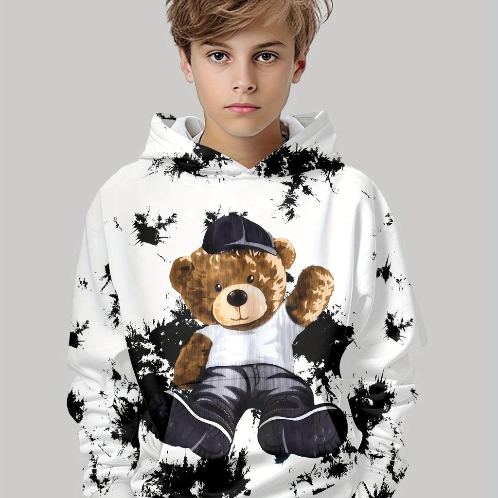 Ropa Infantil Niños Sudaderas con Capucha Manga Larga Oso Genial Estampado Ropa de Primavera Otoño para Niños Moda Exterior Ropa para Niñas Sudaderas