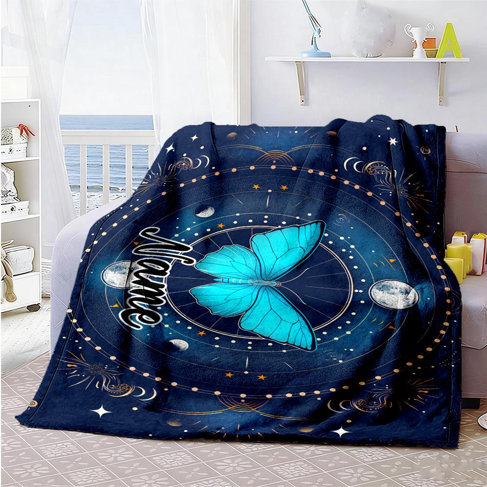 Mandala Butterfly Moon Personalized Name Blanket Lightweight Personalized Blanket Ultra-Soft Perfect for Chair Picnics Office Chair Livingroom