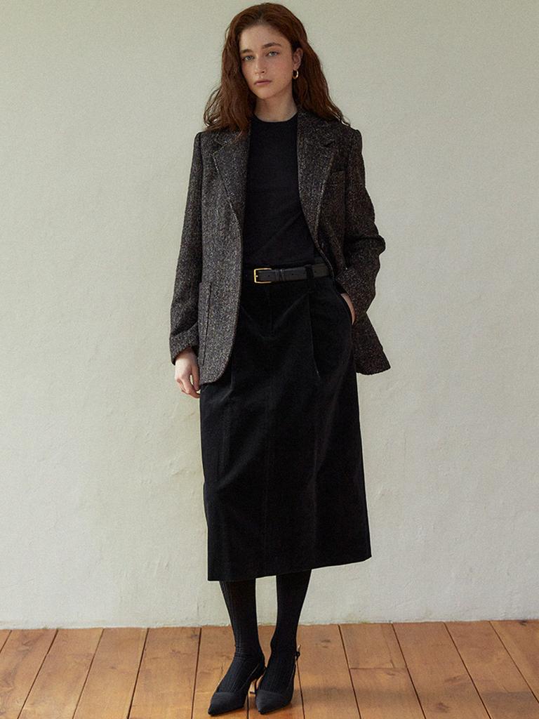 Laleugo High Waist Pintuck Skirt (Black)