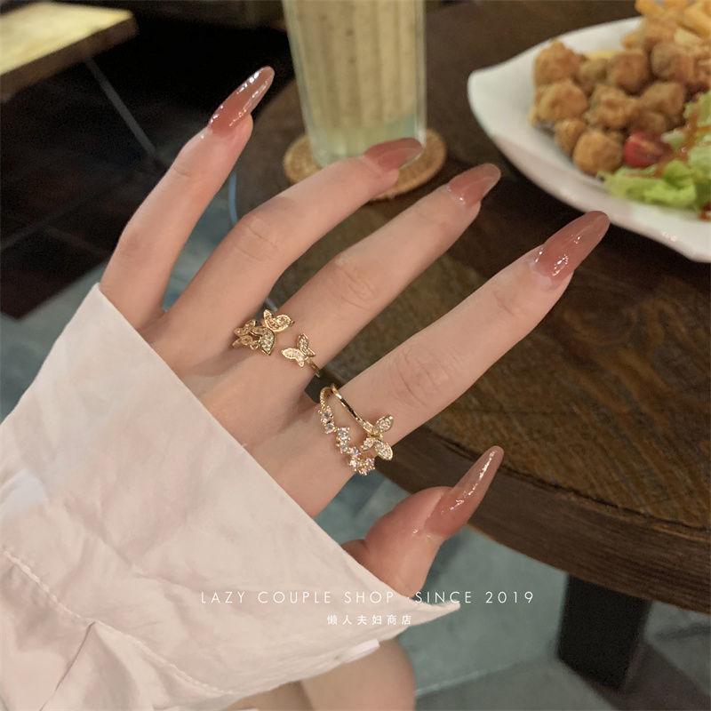 Light Luxury Butterfly Ring Women'S Cold Wind Niche Design Opening Adjustable Non-Fading Double-Layer Ring