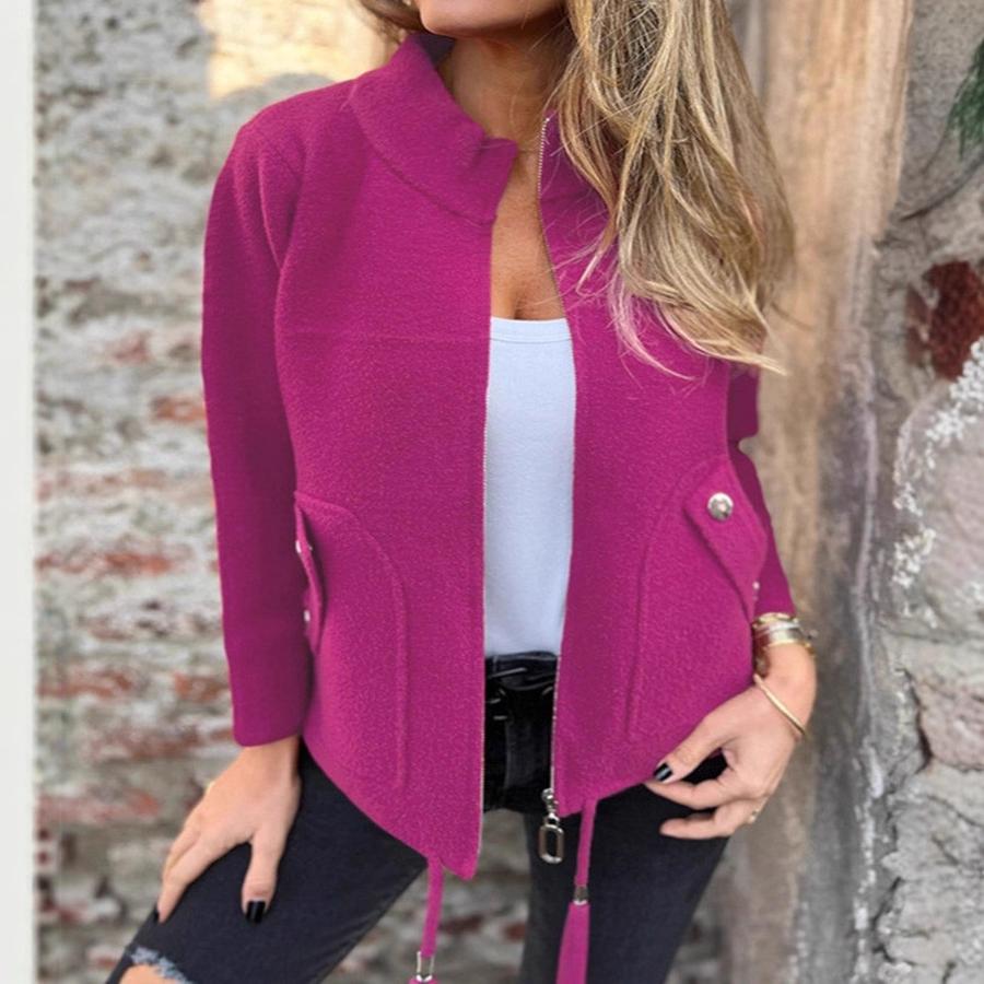 Autumn New Women's Casual Wool Lapel Tie-Waist Faux Pocket Blazer Jacket