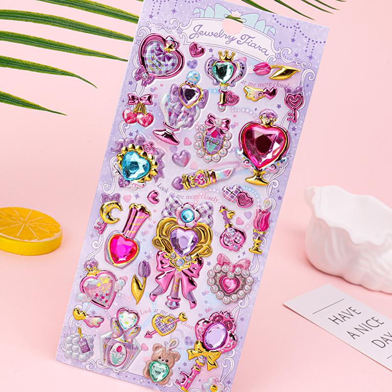 Cute  3D Relief Stickers Cute Aesthetic Stickers Creative Magic Wand Gem Diamond Stickers Shiny Decoration Stickers