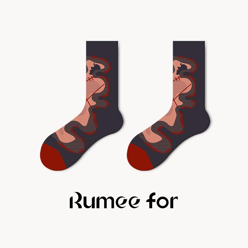 Lumi Cartoon Funny Women's Mid-Calf Socks: Trendy, Niche Design for Spring, Summer, and Winter