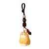 Weave Rope Wooden Carved Cat Keychain Beads Car Keyring Creative Wood Kitty Dolls Pendant  Students