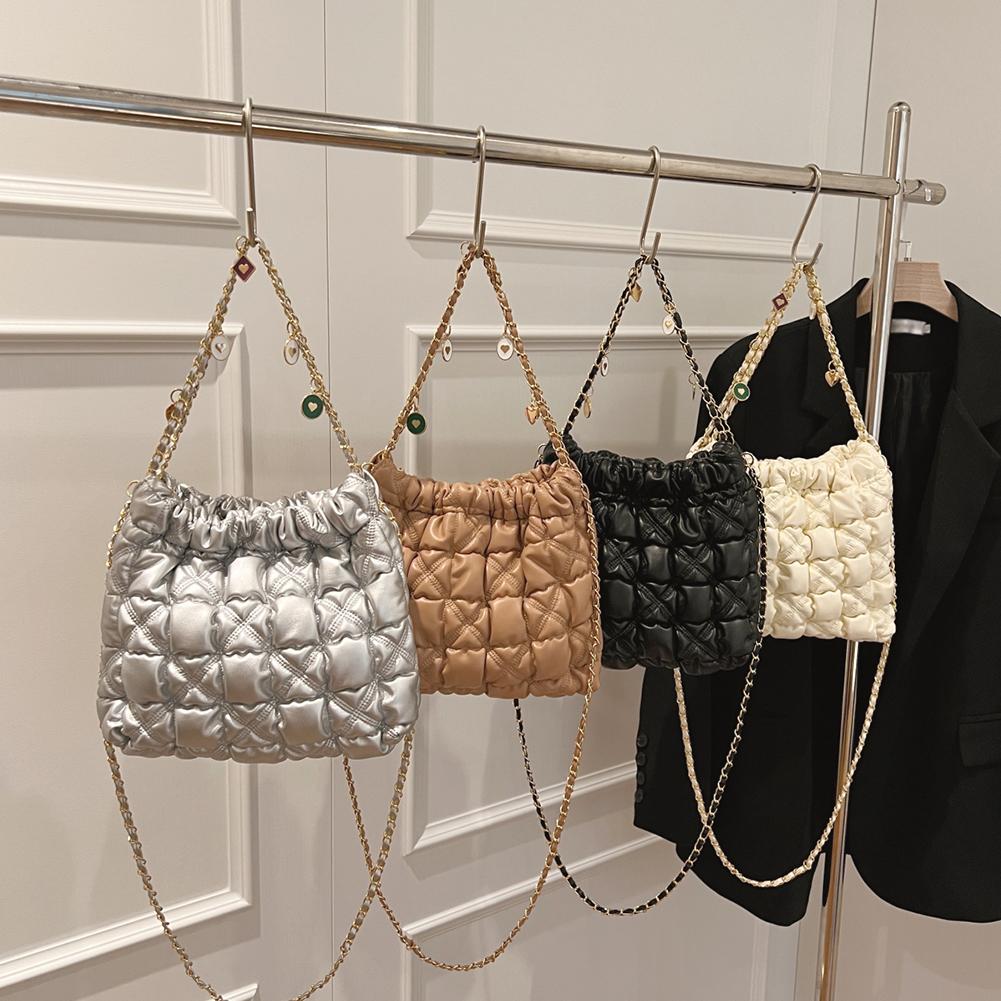 Dámská taška pro dojíždění Jednobarevná PU prošívaná sedlová taška Všestranné stylové stahovací ležérní kabelky