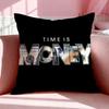 Slogan TTime is Money Cushion Cover Breathable Linen Pillowcase Summer Odorless EcoFriendly Invisible Zipper Washable