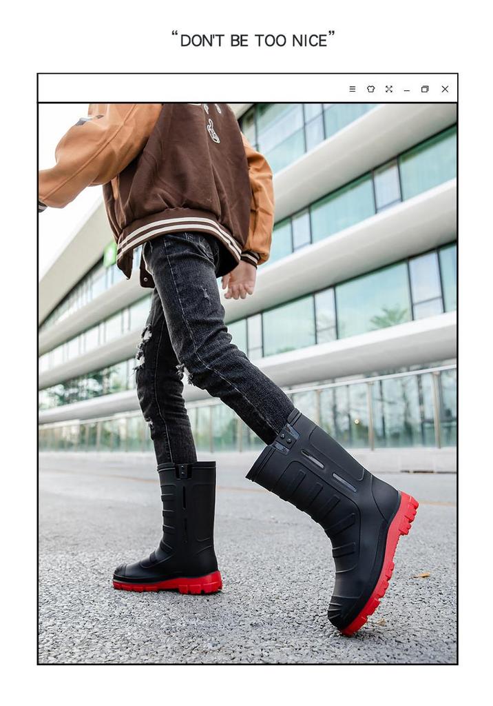 Men's Waterproof Non-Slip High-Top Rubber Rain Boots for Fishing and Car Wash
