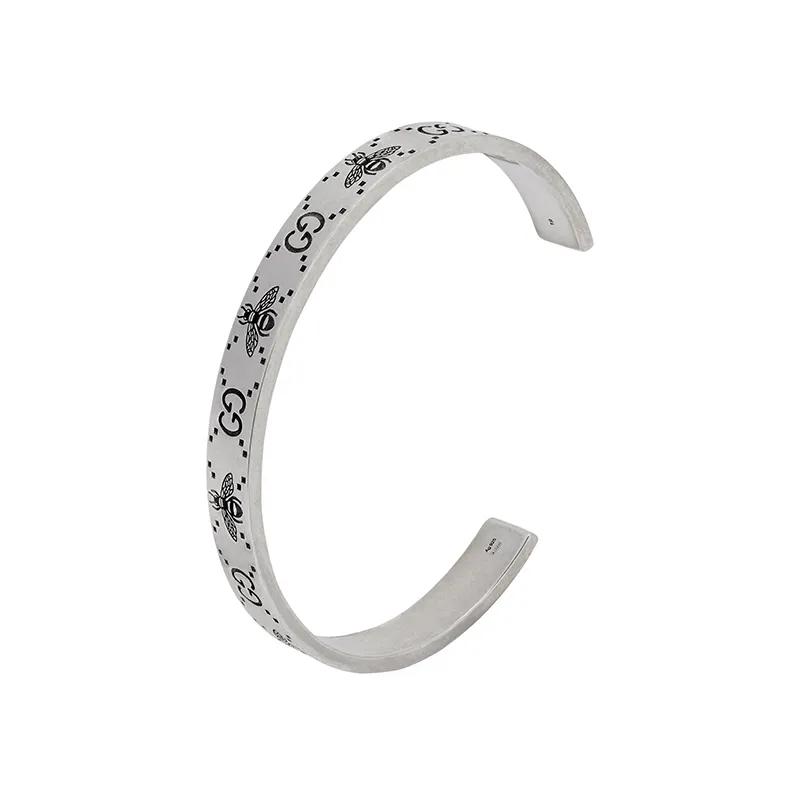 GUCCI Double G 925 Sterling Silver Bangles Unisex Silver / Black (Unisex) Bangles 728296 J8400 0728
