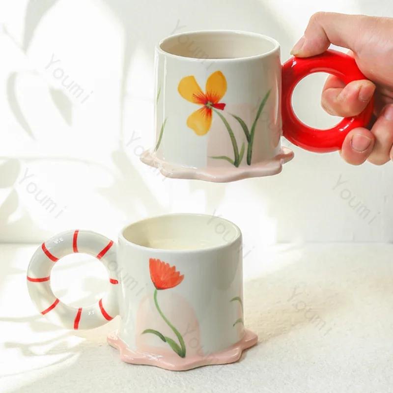 Creative Hand Painted Ceramic Mugs Household Breakfast Exquisite Oat Milk Cup High End Office Water Cups Birthday Gifts