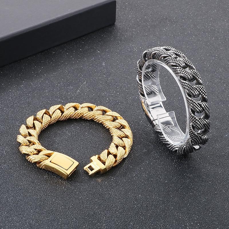 Kalen 19-21cm Long Stainless Steel Men's Bracelet Vintage Biker Party Fashion Jewelry Metal Polka Dot Chain Thick Accessories