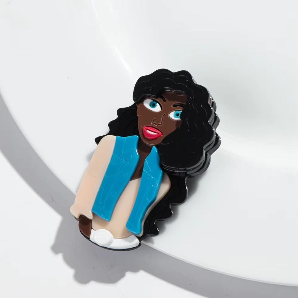 

New Acrylic Black Lady Brooches for Women Fashion Long Hair African Female Figure Badges Pins Jewelry Casual Accessories Gifts