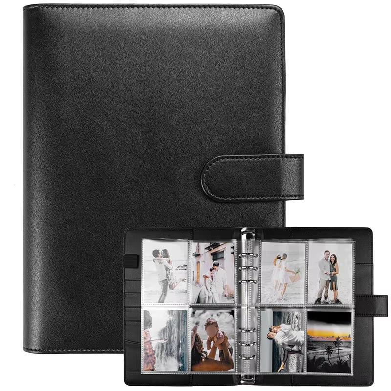 A5 Notebook Photocard Binder with 4 Pockets Sleeves, 6 Ring PU Leather Binder Loose Leaf Personal Organizer Photo Binder Book