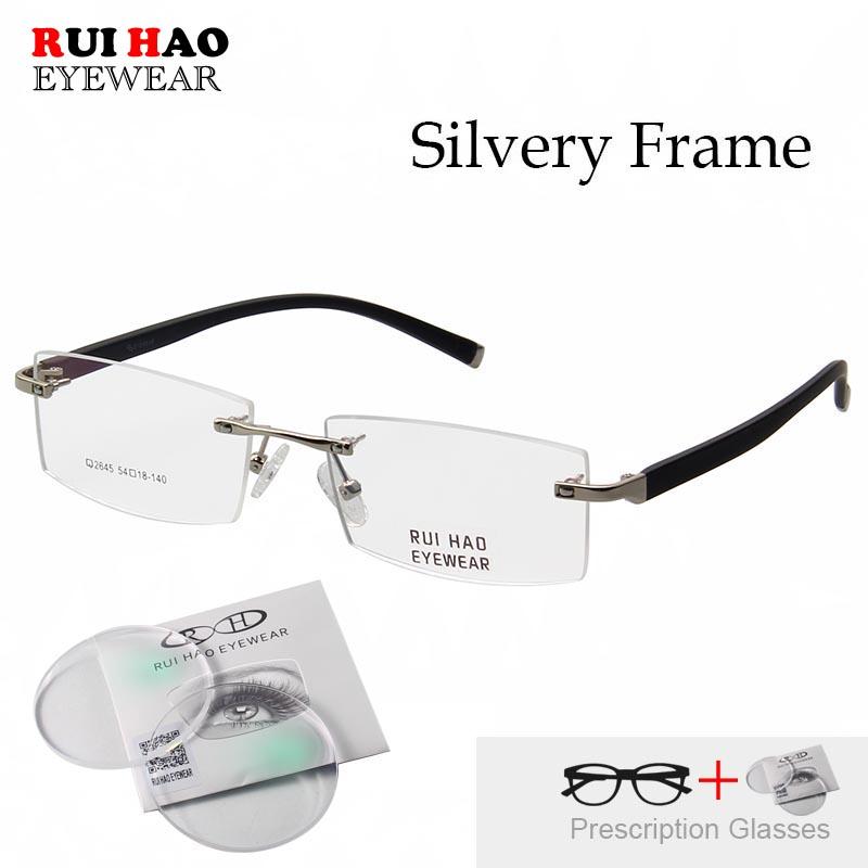 

Customize Prescription Glasses Men Women Leisure Myopia Hyperopia Spectacles Rectangle Rimless Eyeglasses Fill Resin Lenses 2645 Single Version&1.56