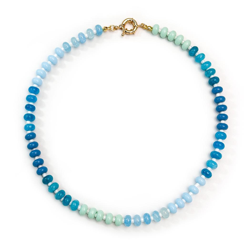 Colorful Natural Stone Beads Necklace for Women Fashion Style Handmade Round Stone Beaded Choker Summer Beach Vacation Jewelry